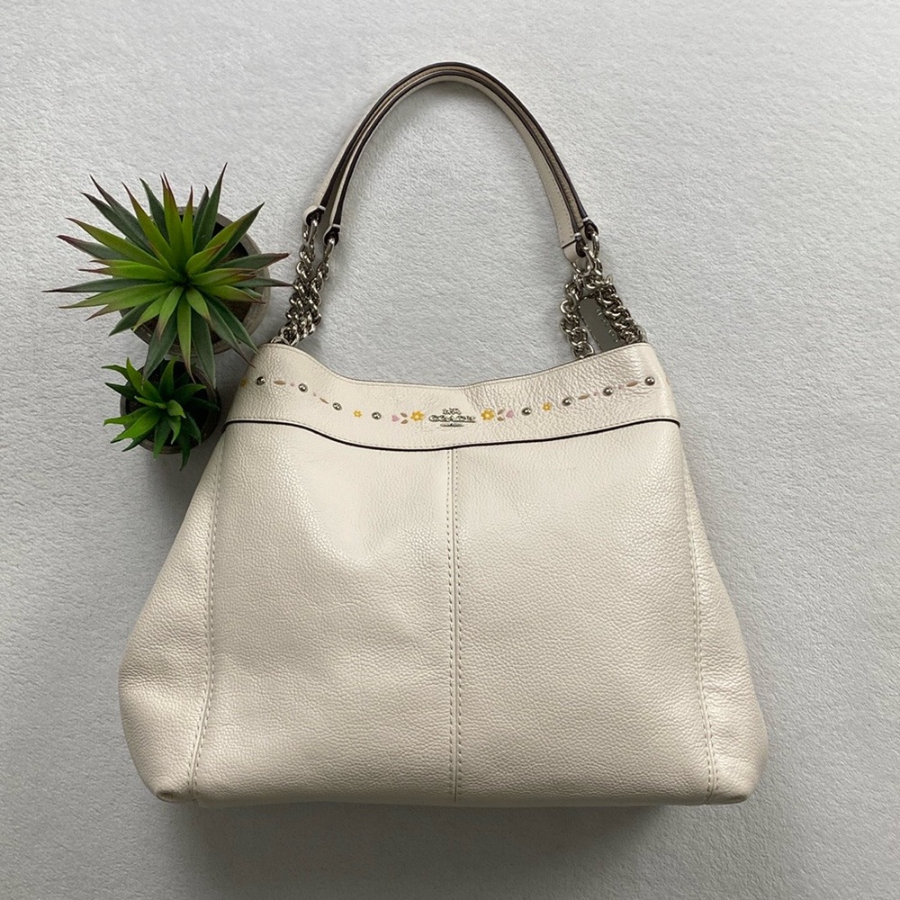 Coach Lexi Pebbled Leather Floral Detail Shoulder Bag | Chalk/Multicolor